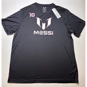 NWT Messi Mens Black Lionel Messi Short Sleeve Athletic Jersey Tee Shirt 2XL